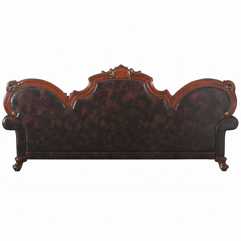 Picardy Oversized 110" Sofa w/5 Pillows, Faux Leather & Honey Oak Finish Acme