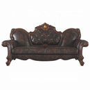Picardy 93" Sofa w/3 Pillows, Faux Leather & Honey Oak Finish Acme