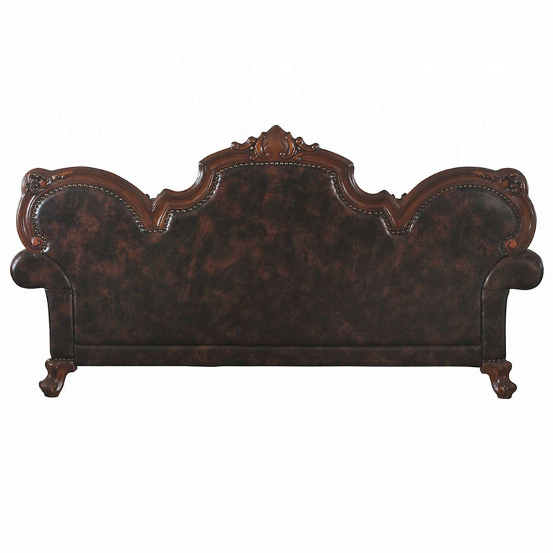 Picardy 93" Sofa w/3 Pillows, Faux Leather & Honey Oak Finish Acme