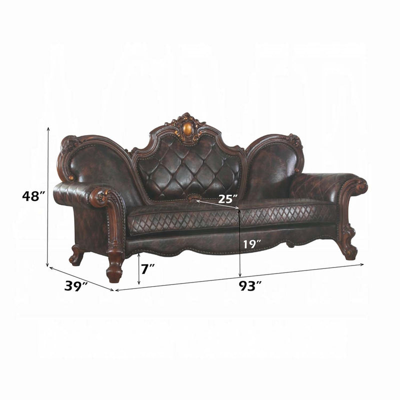 Picardy 93" Sofa w/3 Pillows, Faux Leather & Honey Oak Finish Acme