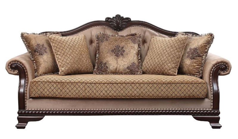 Chateau De Ville 89" Sofa w/5 Pillows, Fabric & Espresso Finish Acme