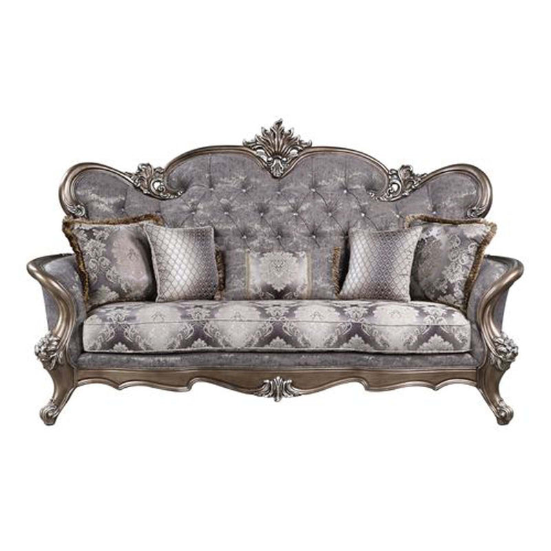 Elozzol 90" Sofa w/5 Pillows, Fabric & Antique Bronze Finish Acme