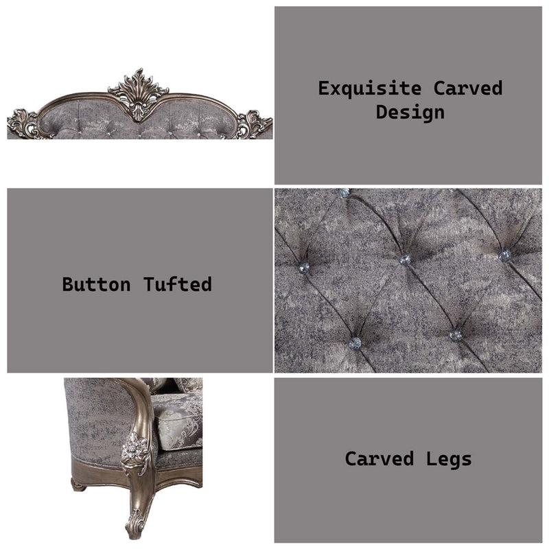 Elozzol 90" Sofa w/5 Pillows, Fabric & Antique Bronze Finish Acme