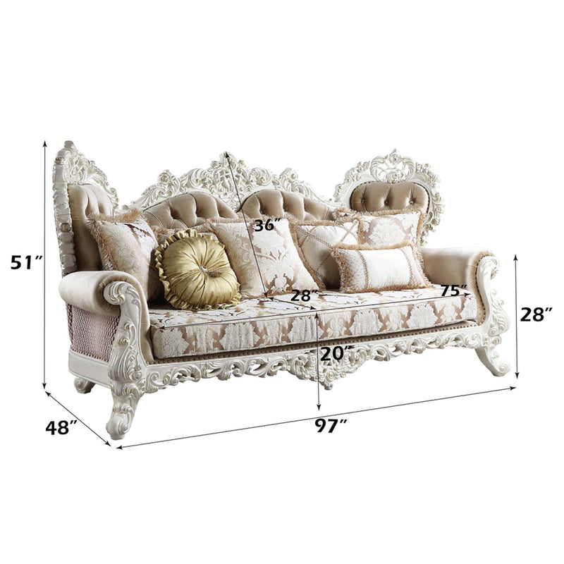 Vanaheim 97" Sofa w/7 Pillows, Fabric & Antique White Finish Acme