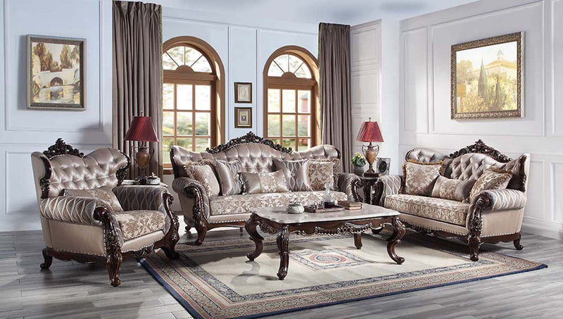 Benbek 92" Sofa w/5 Pillows, Fabric & Antique Oak Finish Acme