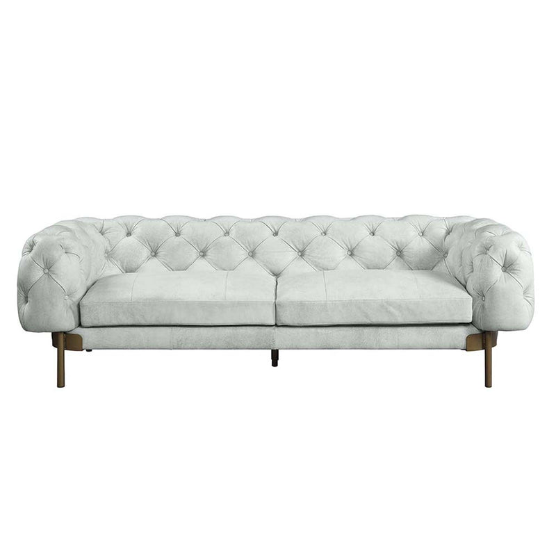 Ragle 96" Sofa, Vintage White Top Grain Leather Acme
