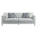 Katia 85" Sofa w/4 Pillows, Light Gray Linen & Weathered White Finish Acme