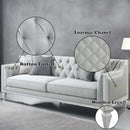 Katia 85" Sofa w/4 Pillows, Light Gray Linen & Weathered White Finish Acme