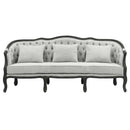 Samael 84" Sofa w/3 Pillows, Gray Linen & Dark Brown Finish Acme