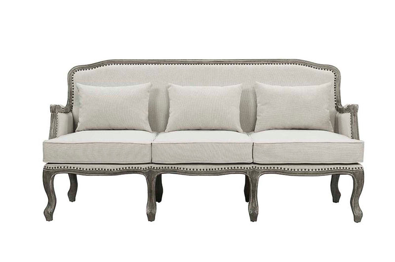 Tania 76" Sofa w/3 Pillows, Cream Linen & Gray Finish Acme