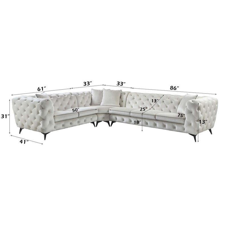 Atronia 133" Sectional Sofa w/4 Pillows, Beige Fabric Acme