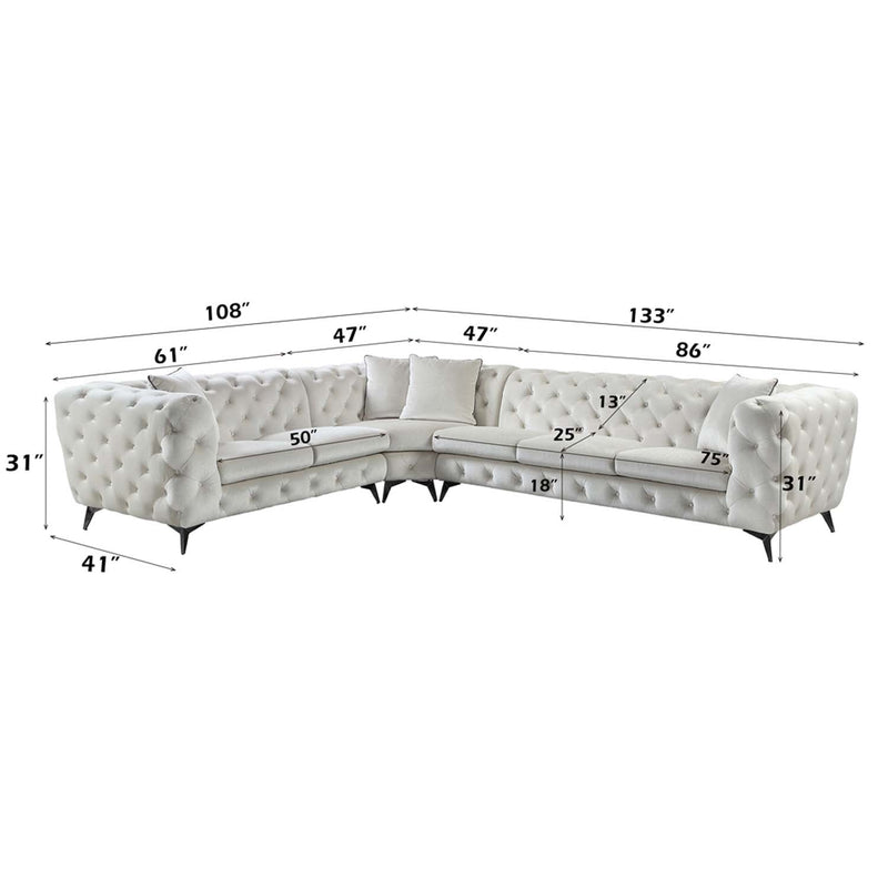 Atronia 133" Sectional Sofa w/4 Pillows, Beige Fabric Acme
