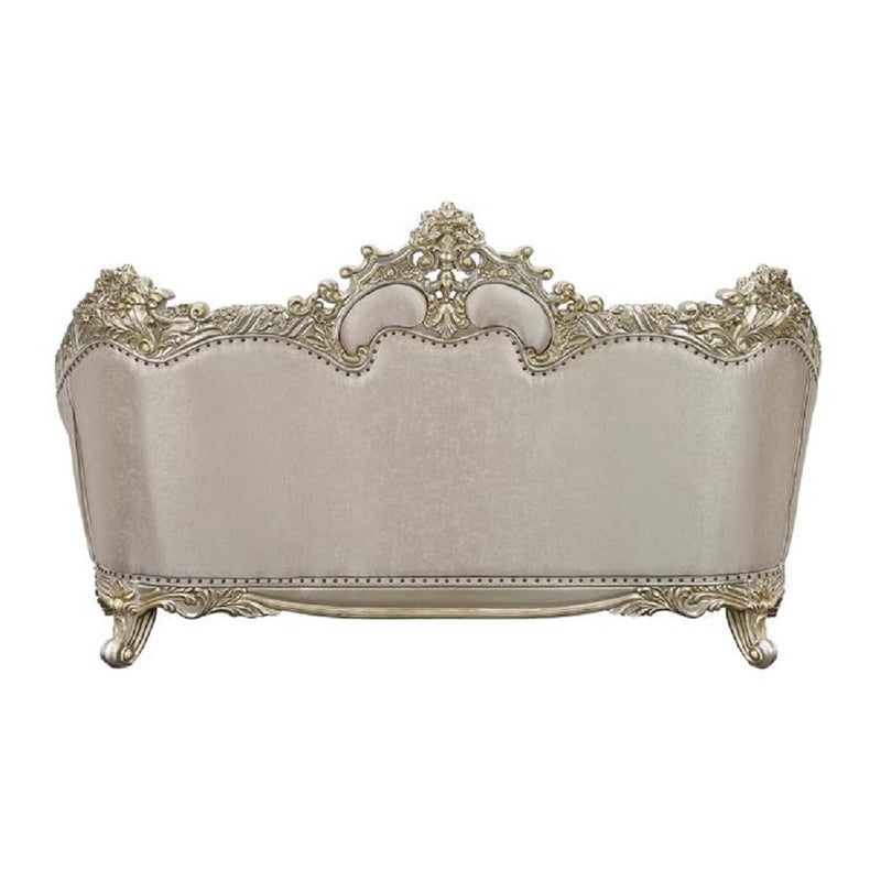 Danae 100" Sofa w/7 Pillows, Fabric, Champagne & Gold Finish Acme