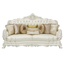 Adara 90" Sofa w/7 Pillows, Pearl White Faux Leather & Antique White Finish Acme