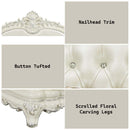 Adara 90" Sofa w/7 Pillows, Pearl White Faux Leather & Antique White Finish Acme