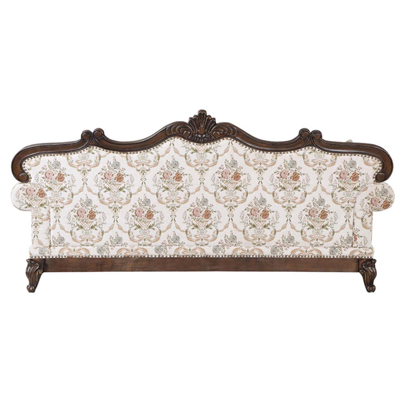 Nayla 91" Sofa w/4 Pillows, Pattern Fabric & Cherry Finish Acme