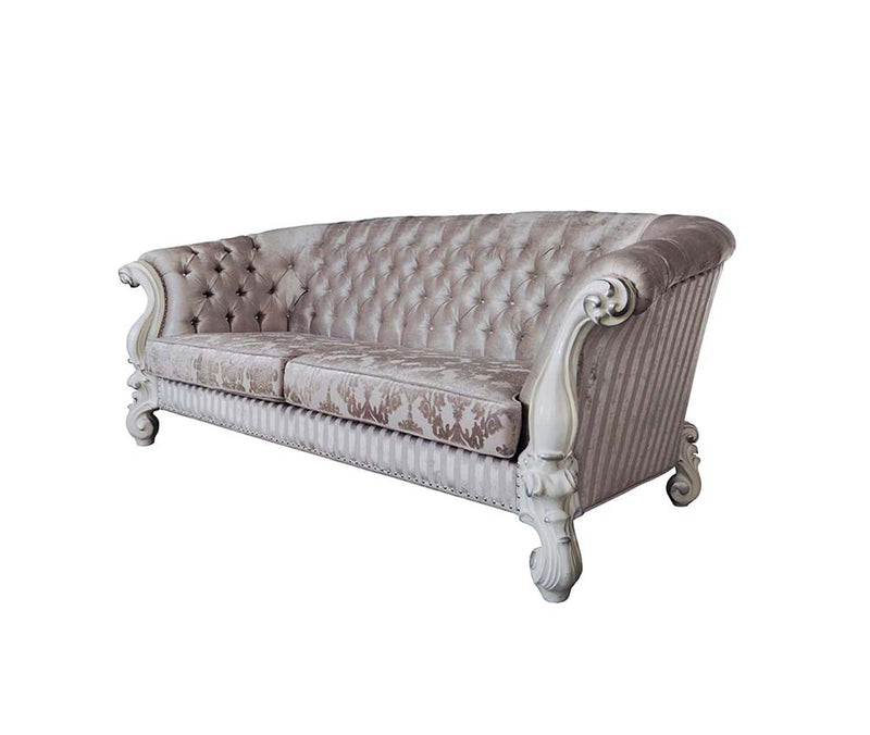 Versailles 99" Sofa w/7 Pillows, Ivory Fabric & Bone White Finish Acme