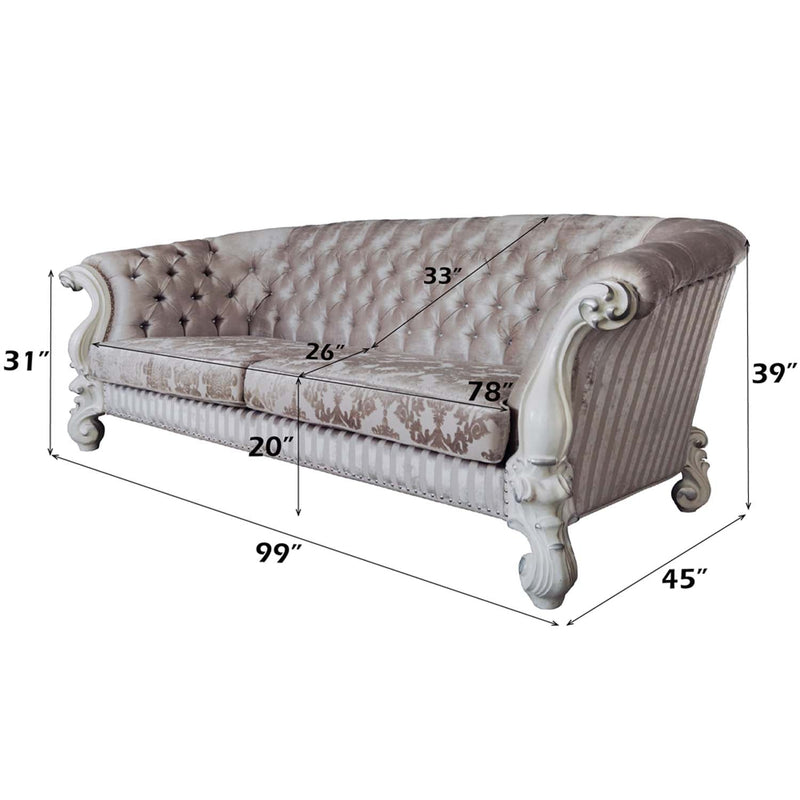 Versailles 99" Sofa w/7 Pillows, Ivory Fabric & Bone White Finish Acme