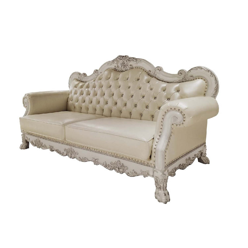 Dresden 85.5" Sofa w/4 Pillows, Faux Leather & Bone White Finish Acme