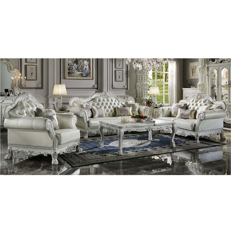Dresden 85.5" Sofa w/4 Pillows, Faux Leather & Bone White Finish Acme