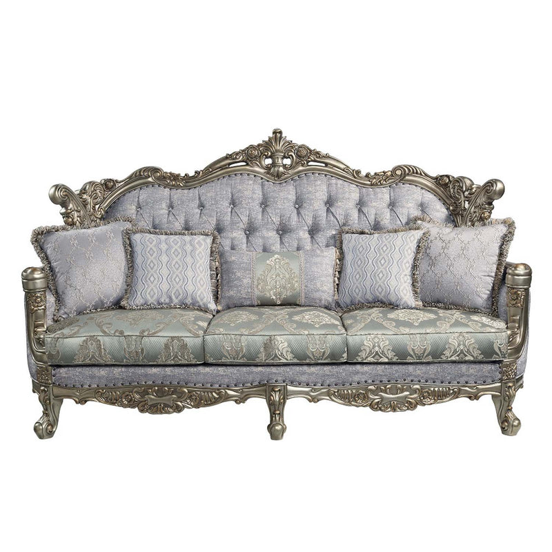 Miliani 91" Sofa w/5 Pillows, Fabric & Antique Bronze Finish Acme