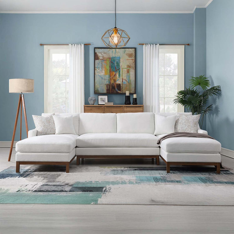 Valiant 127" Sectional sofa w/4 Pillows, Ivory Chenille Acme