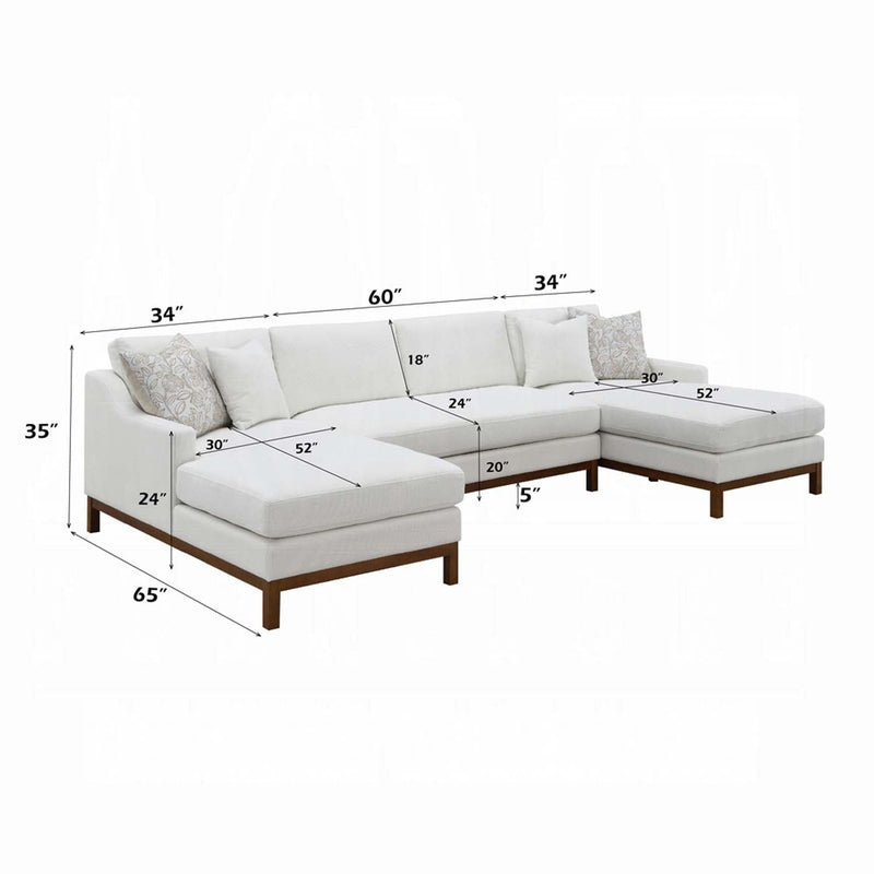 Valiant 127" Sectional sofa w/4 Pillows, Ivory Chenille Acme
