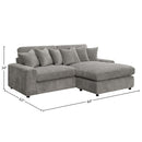 Tavia Reversible 84" Sectional Sofa w/6 Pillows, Gray Corduroy Acme