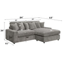 Tavia Reversible 84" Sectional Sofa w/6 Pillows, Gray Corduroy Acme