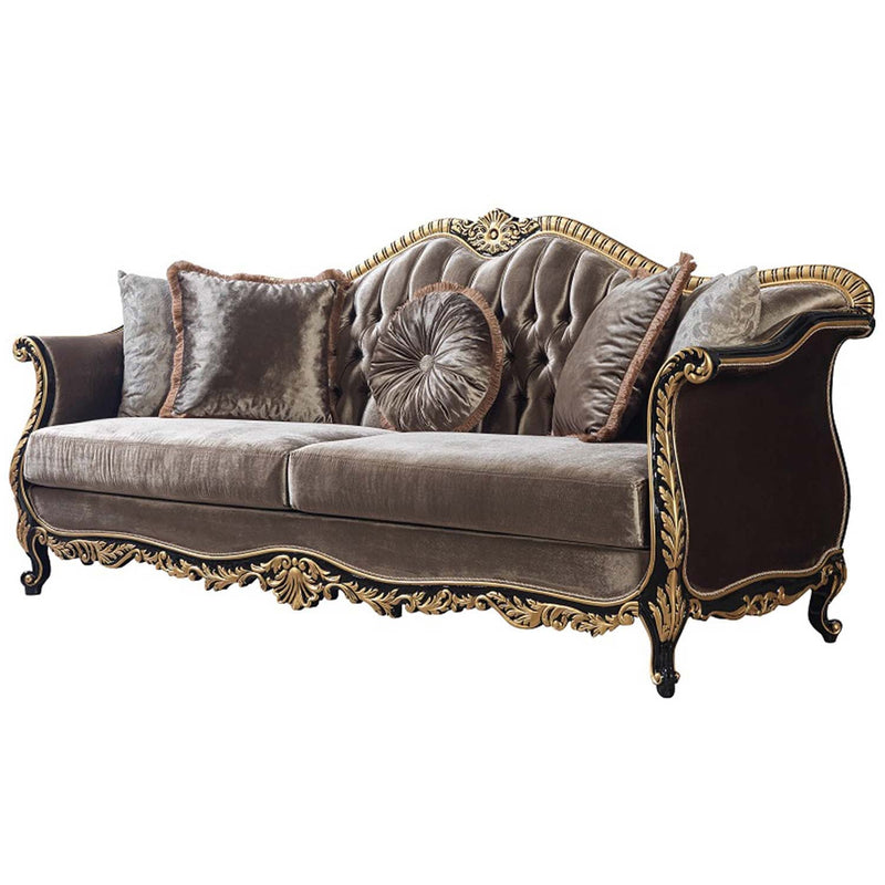 Betria 87" Sofa w/5 Pillows, Light Green Velvet, Gold & Black Acme
