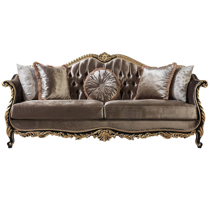 Betria 87" Sofa w/5 Pillows, Light Green Velvet, Gold & Black Acme
