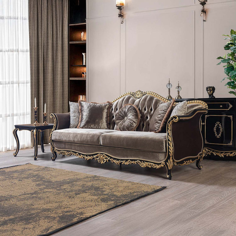 Betria 87" Sofa w/5 Pillows, Light Green Velvet, Gold & Black Acme