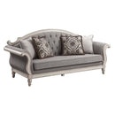 Florian 87.8" Sofa w/4 Pillows, Gray Fabric & Antique White Finish Acme