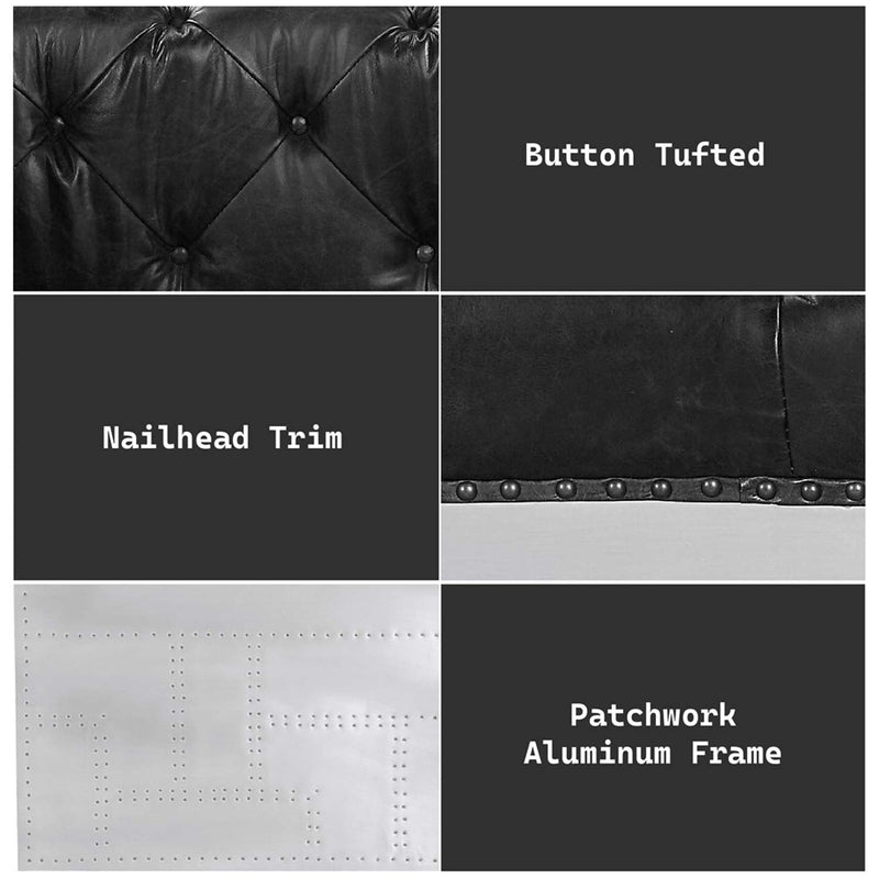 Brancaster 95" Sofa, Black Top Grain Leather & Aluminum Acme