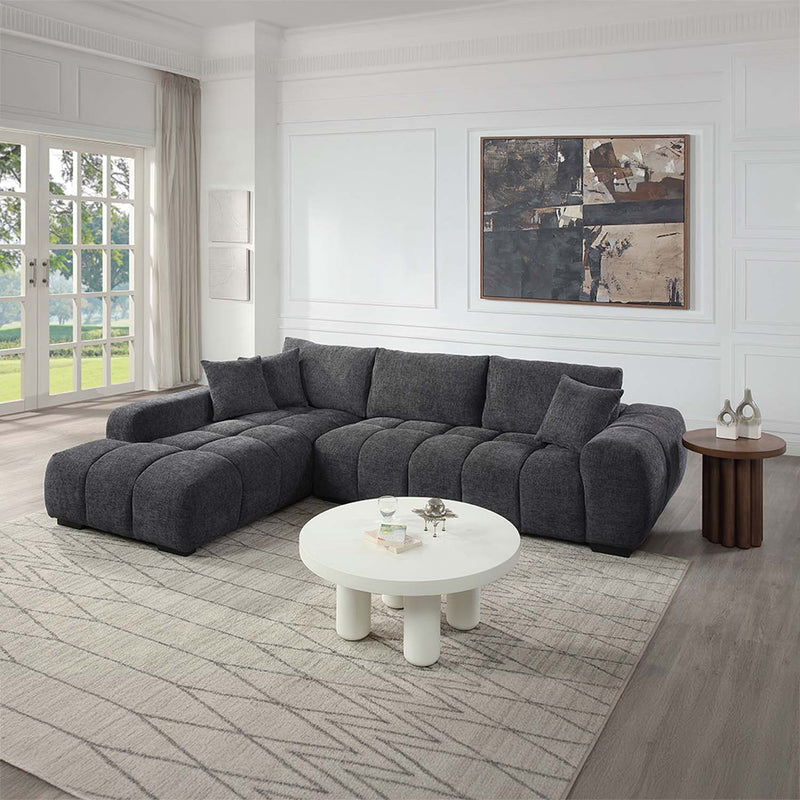 Chosen 121" Sectional Sofa w/3 Pillows, Gray Chenille Acme