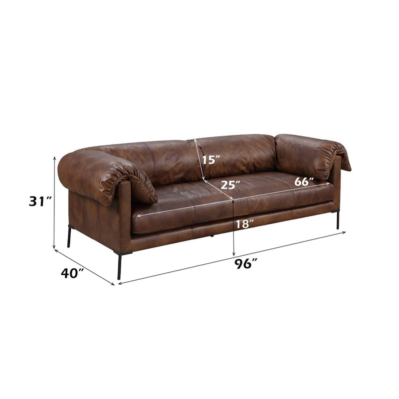 Jaron 96" Sofa, Mocha Top Grain Leather Acme