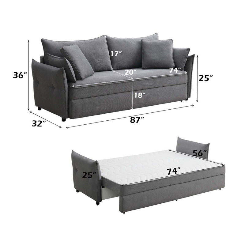 Irina 87.8" Sleeper Sofa, Gray Fabric Acme