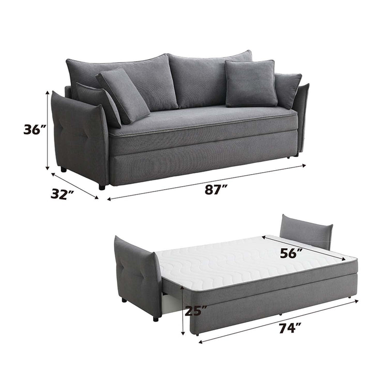 Irina 87.8" Sleeper Sofa, Gray Fabric Acme
