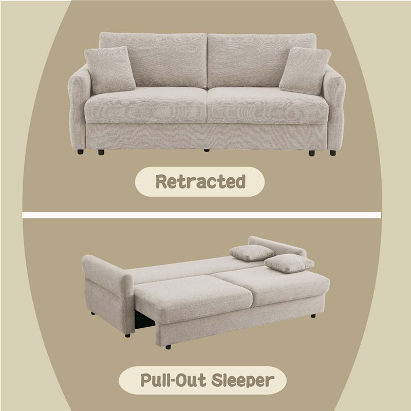 Haran 92" Sleeper Sofa, Beige Fabric Acme
