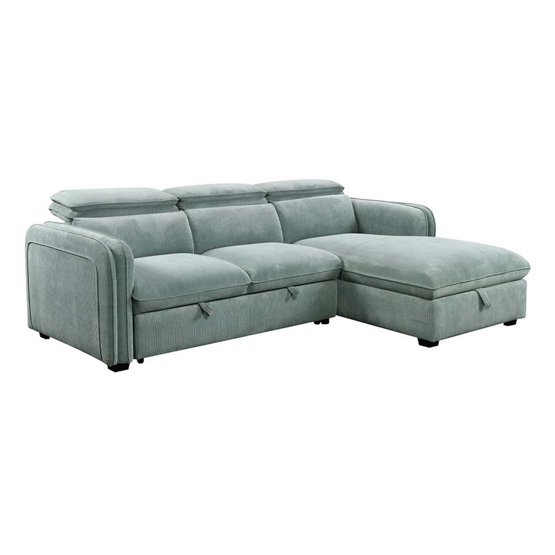 Zavala 96" Sectional Sofa w/Sleeper & Storage, Light Green Chenille Acme