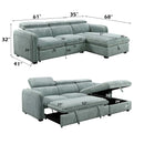 Zavala 96" Sectional Sofa w/Sleeper & Storage, Light Green Chenille Acme