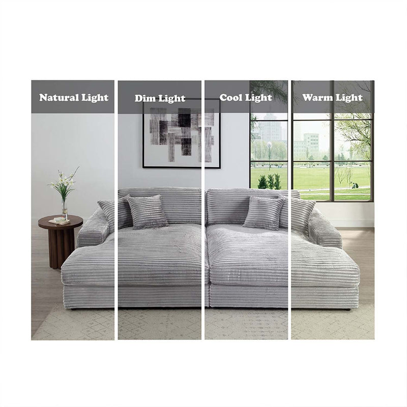 Hilde 112" Sectional Sofa w/4 Pillows, Light Gray Corduroy Acme