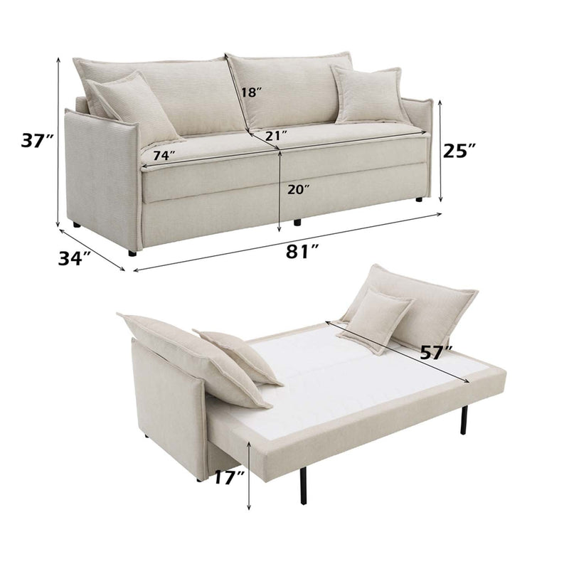 Elisea 85" Sleeper Sofa, Beige Fabirc Acme