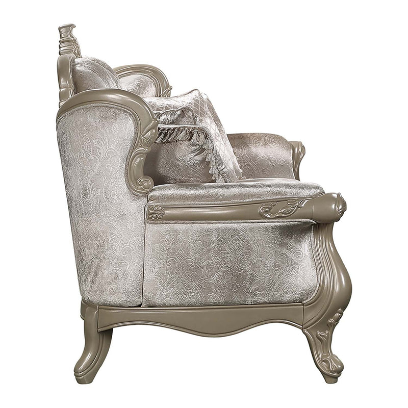 Libertee 85" Sofa w/5 Pillows, Beige Fabric & Champagne Finish Acme