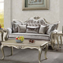 Libertee 85" Sofa w/5 Pillows, Beige Fabric & Champagne Finish Acme