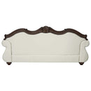 Pierce 93" Sofa w/5 Pillows, Beige Fabric & Cherry Finish Acme