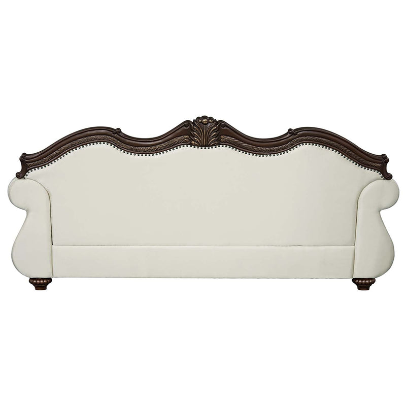 Pierce 93" Sofa w/5 Pillows, Beige Fabric & Cherry Finish Acme