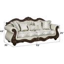 Pierce 93" Sofa w/5 Pillows, Beige Fabric & Cherry Finish Acme