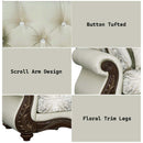 Pierce 93" Sofa w/5 Pillows, Beige Fabric & Cherry Finish Acme