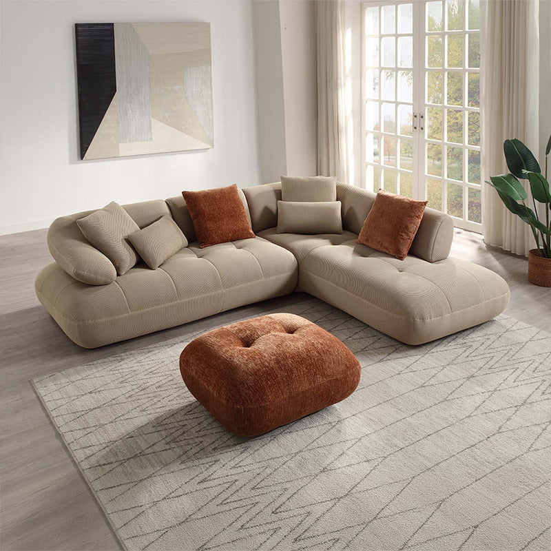 Carrick 121" Sectional Sofa w/6 Pillows, Beige Sandwich Mesh Fabric Acme